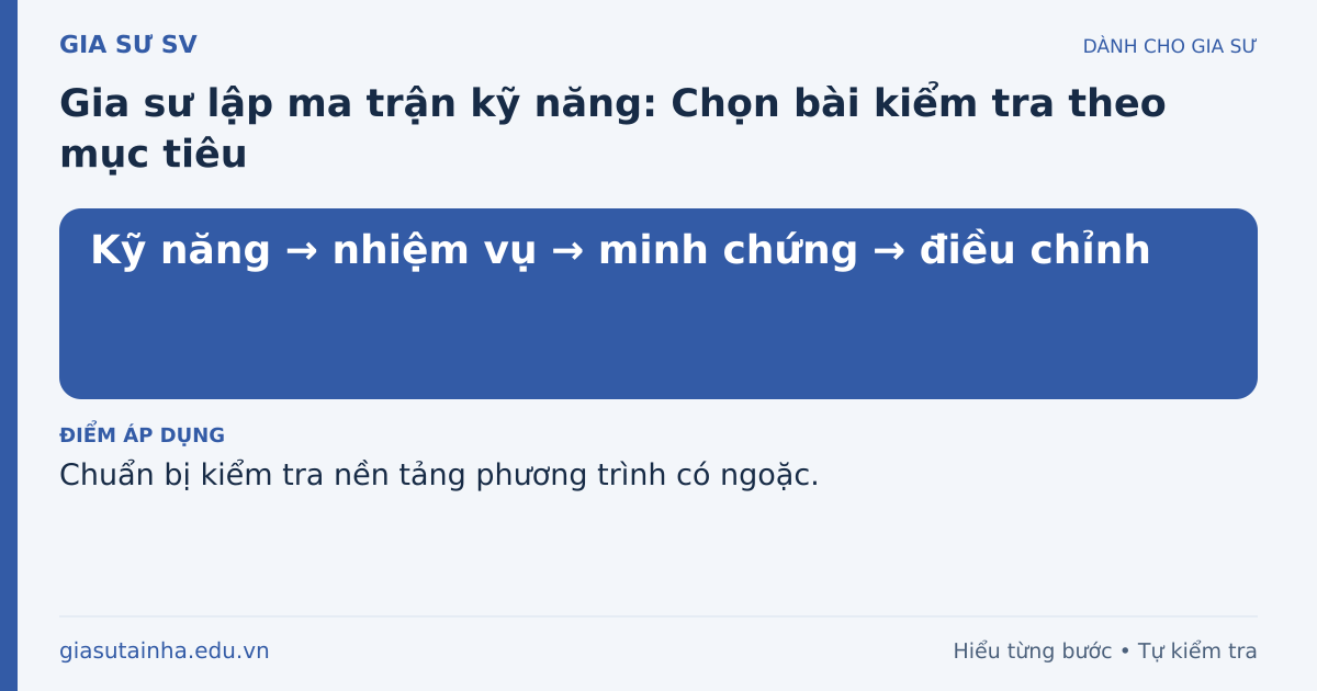Minh họa ma trận kỹ năng cho gia sư: Kỹ năng → nhiệm vụ → minh chứng → điều chỉnh