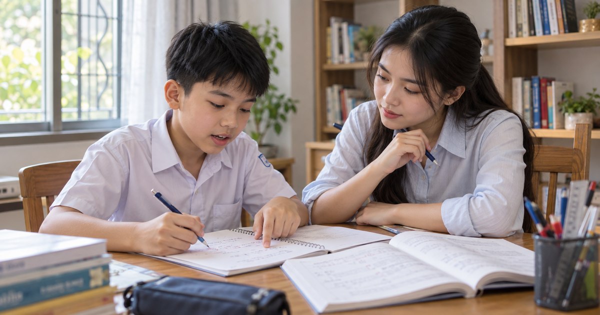 Gia sư và học sinh Việt Nam trong buổi học về cân bằng phương trình hóa học hay sai