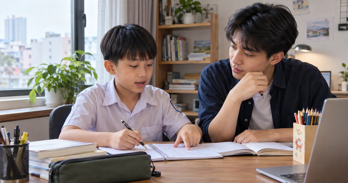 Gia sư và học sinh Việt Nam trong buổi học về chia động từ theo chủ ngữ