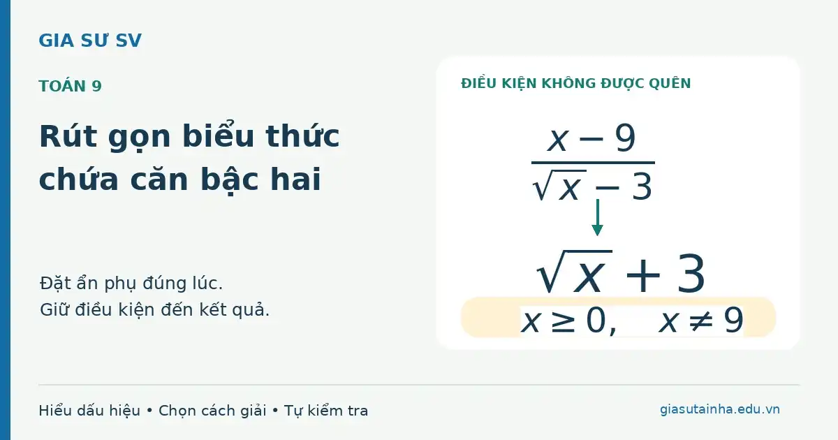 Rút gọn biểu thức chứa căn bậc hai và giữ điều kiện x không âm, x khác 9