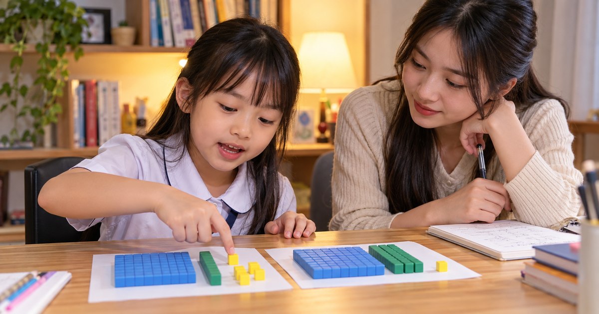 Gia sư và học sinh Việt Nam trong buổi học về giá trị của chữ số