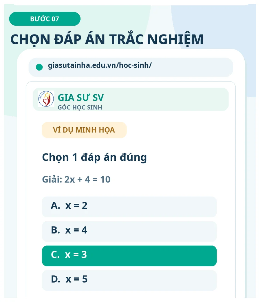 Ảnh từ video hướng dẫn Gia Sư SV: làm bài trắc nghiệm online, chọn một trong bốn đáp án