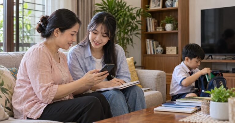 Phụ huynh trao đổi riêng thông tin địa điểm học với gia sư