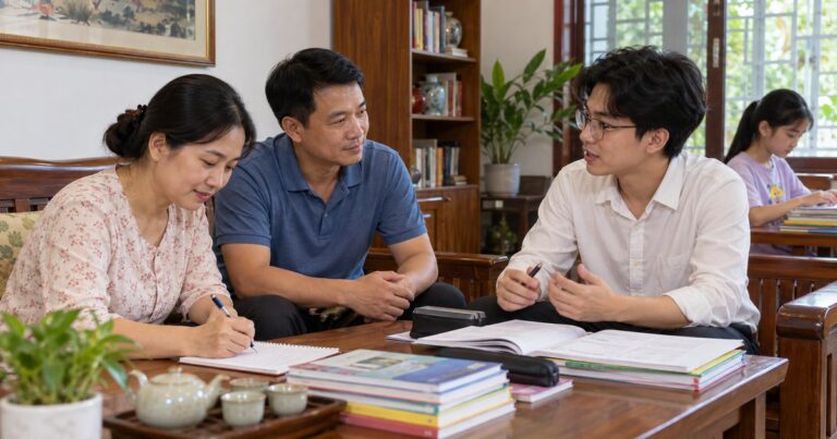 Hai phụ huynh cùng gia sư thống nhất kế hoạch học của con