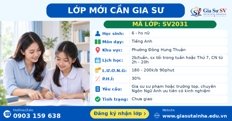 Lớp SV2031 cần gia sư - Gia Sư SV
