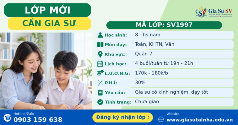 Lớp SV1997 cần gia sư - Gia Sư SV
