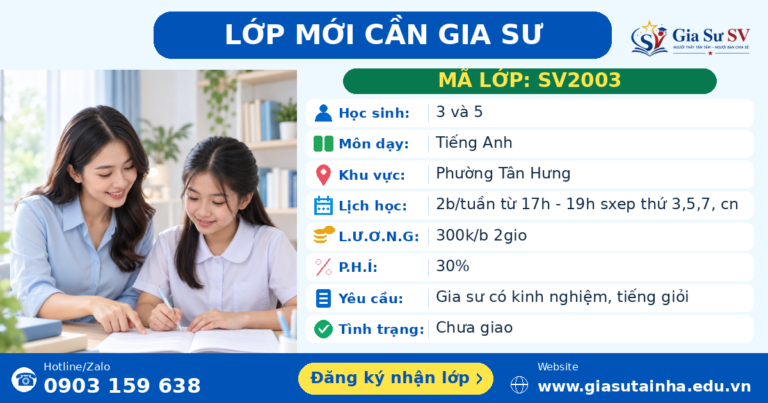 Lớp SV2003 cần gia sư - Gia Sư SV