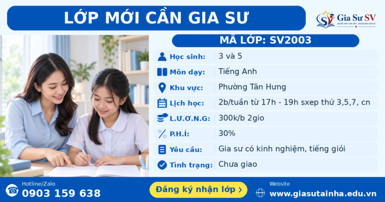 Lớp SV2003 cần gia sư - Gia Sư SV