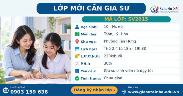 Lớp SV2015 cần gia sư - Gia Sư SV