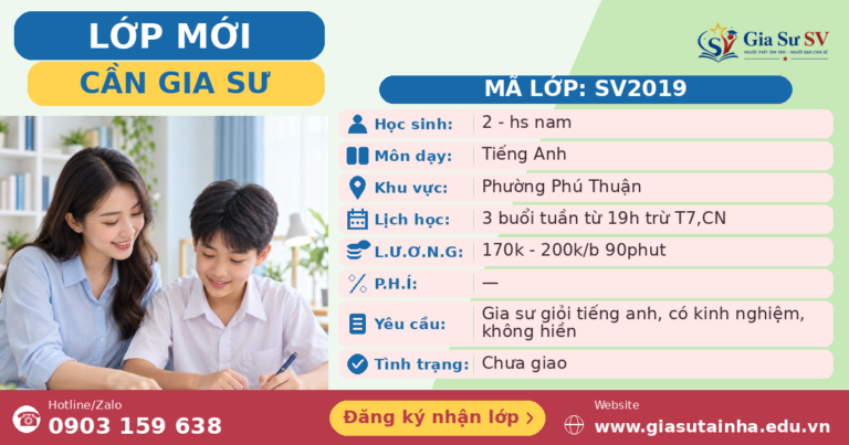 Lớp SV2019 cần gia sư - Gia Sư SV
