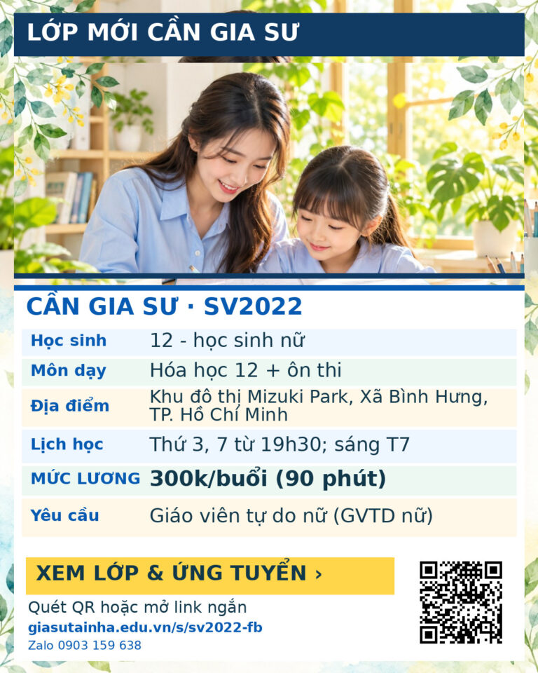 Lớp SV2022 cần gia sư - Gia Sư SV