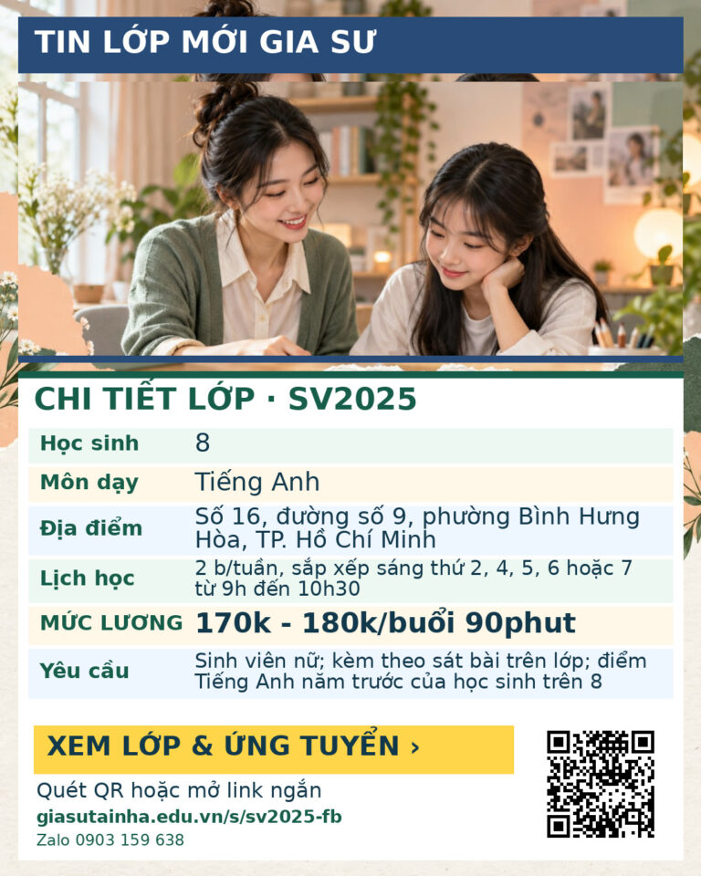 Lớp SV2025 cần gia sư - Gia Sư SV