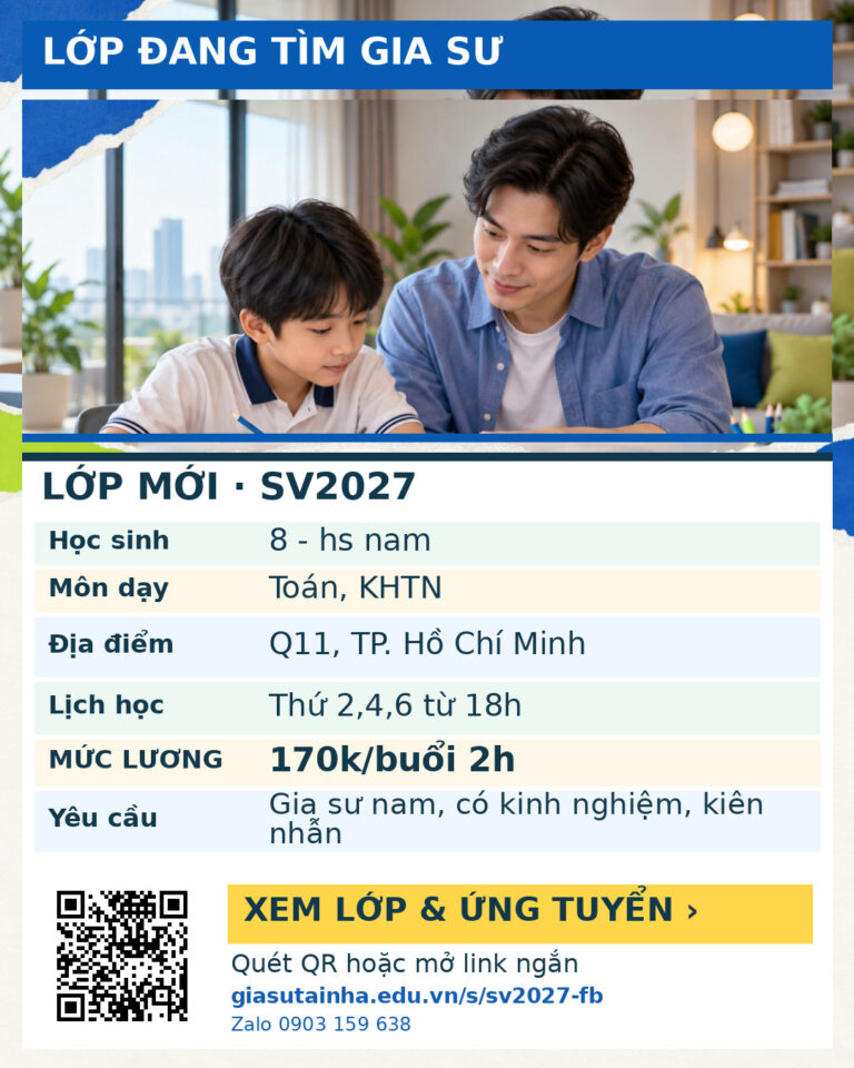 Lớp SV2027 cần gia sư - Gia Sư SV