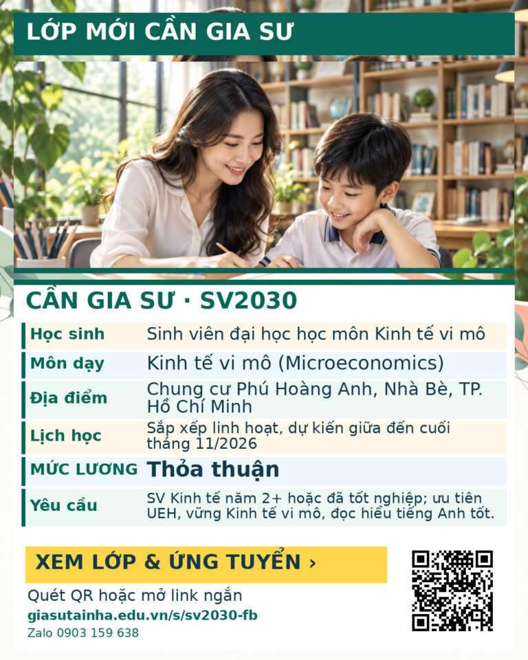 Lớp SV2030 cần gia sư - Gia Sư SV