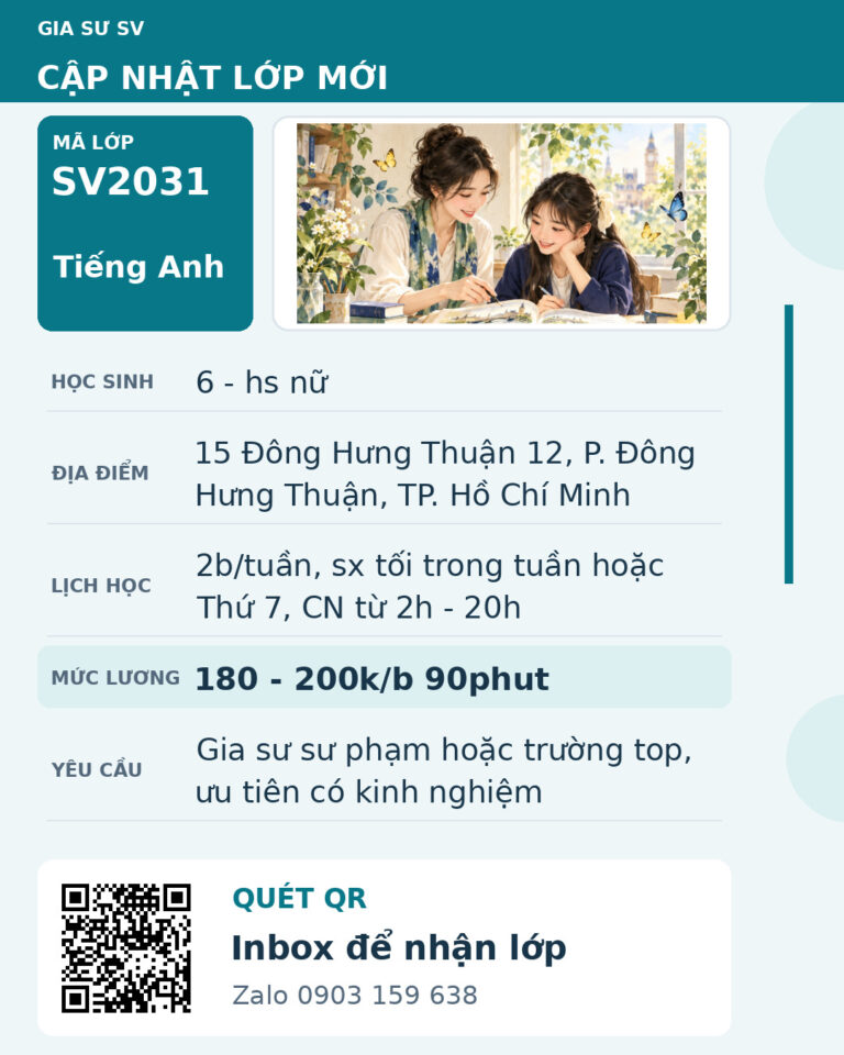 Lớp SV2031 cần gia sư - Gia Sư SV