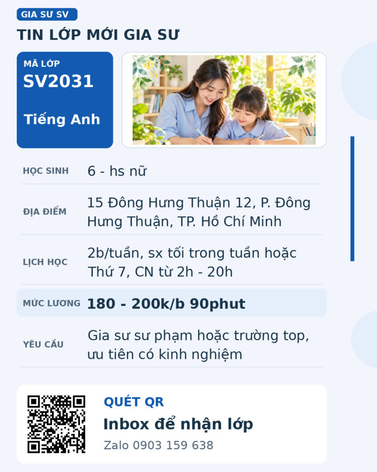 Lớp SV2031 cần gia sư - Gia Sư SV