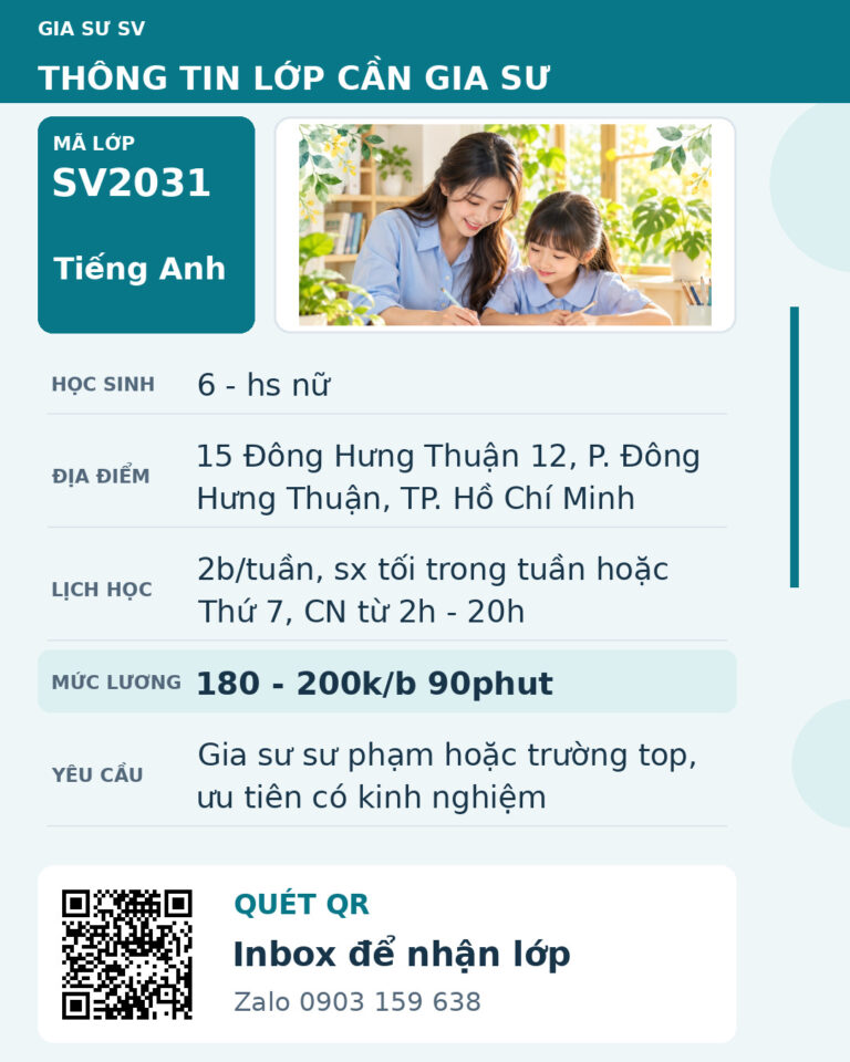 Lớp SV2031 cần gia sư - Gia Sư SV