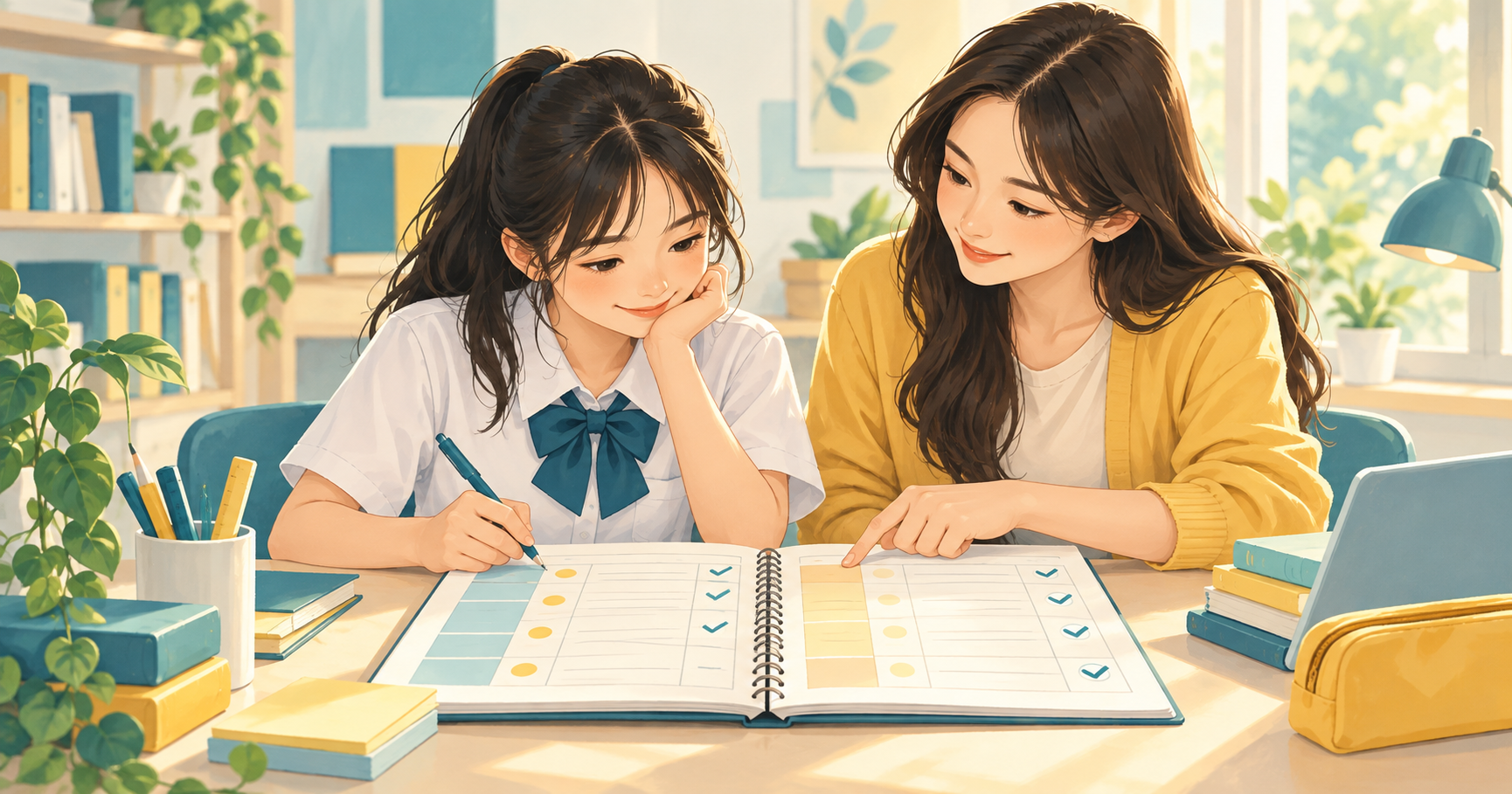 Minh họa học sinh cùng gia sư rà soát sổ lỗi sai môn Toán